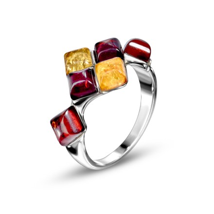 Кольцо &quot;Карнавал&quot; Посеребрение с Янтарем купить