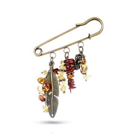 Брошь-булавка &quot;Перышко&quot; из Янтаря и юв.сплава купить