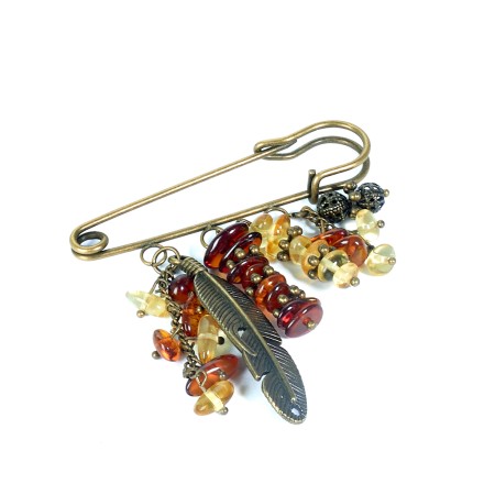 Брошь-булавка &quot;Перышко&quot; из Янтаря и юв.сплава купить