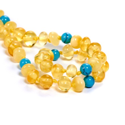 Бусы детские &quot;Мятый шар&quot; из Янтаря с бирюзой купить
