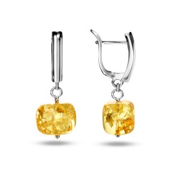 Серьги &quot;Куб&quot; с Янтарем и юв.сплавом