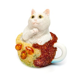 Котик в чашке полистоун/Янтарь