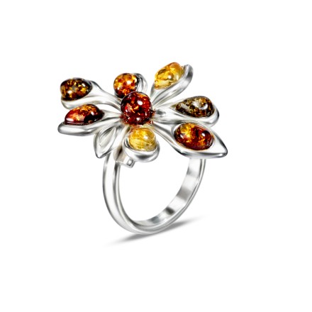 Кольцо &quot;Роса&quot; Посеребрение с Янтарем купить