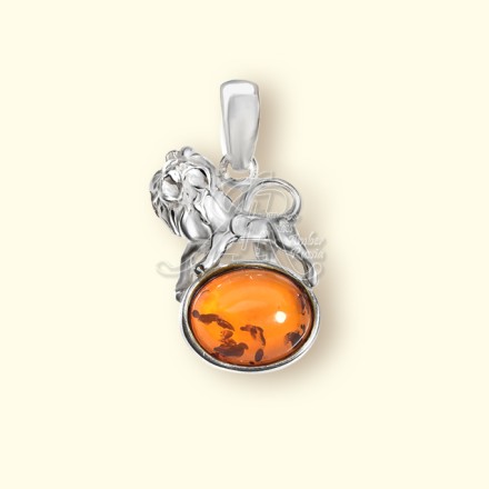 Подвеска &quot;Лев&quot; Посеребрение с Янтарем купить