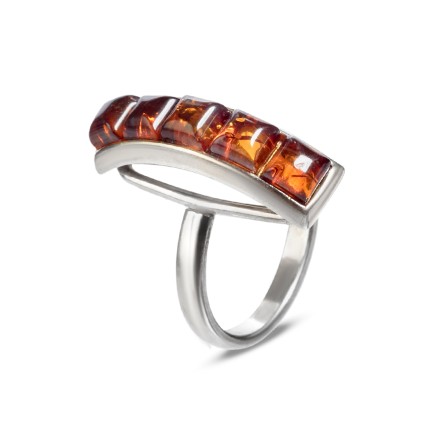 Кольцо &quot;Квинтет&quot; Посеребрение с Янтарем купить