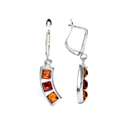 Серьги &quot;Трио&quot; Посеребрение с Янтарем