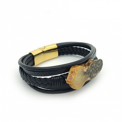 Браслет &quot;Спил&quot; из Янтаря на кожаном ремешке купить