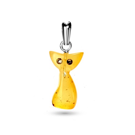 Кулон &quot;Кошка&quot; из Янтаря и страз Посеребрение купить