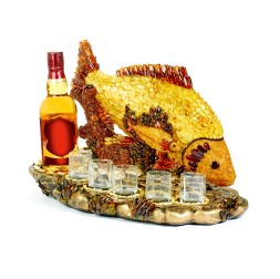 Подставка под бутылку и стопки &quot;Рыбалка&quot; из Янтаря и полистоуна